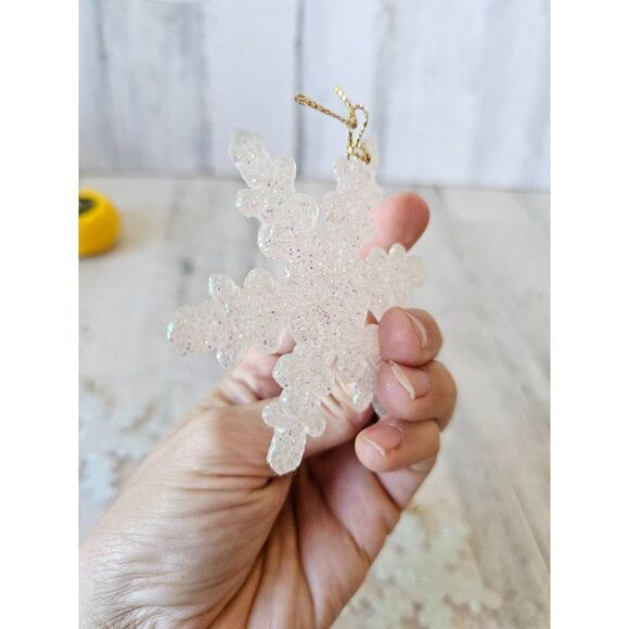 Vintage glitter white snowflake ornament Xmas tree - Picture 3 of 6